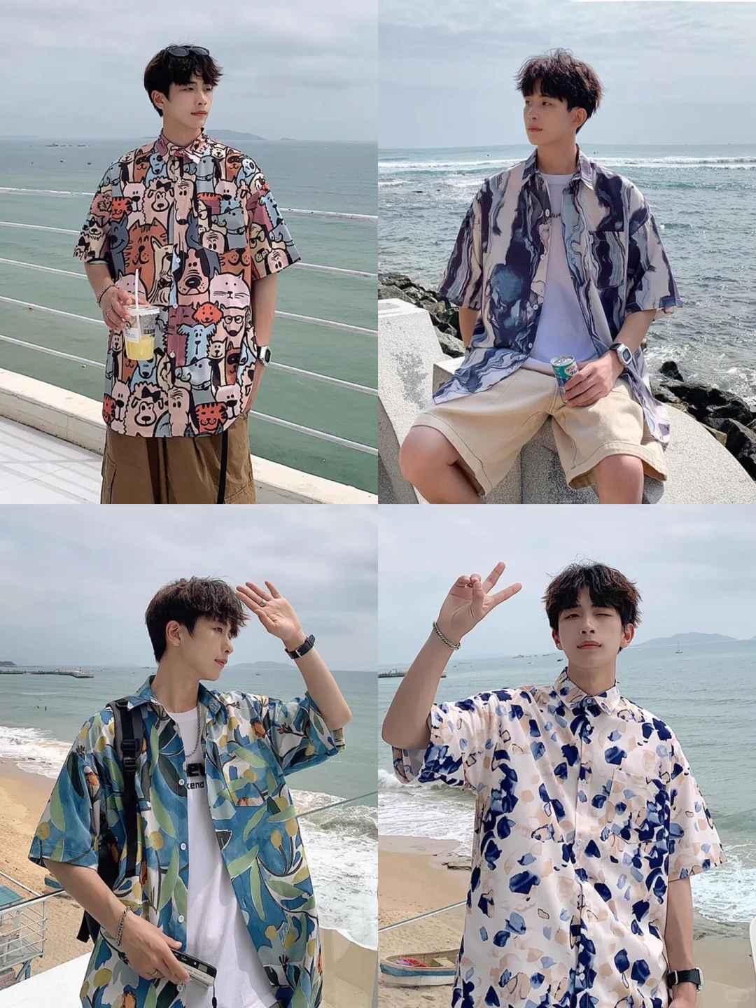 男生暑假旅游花衬衫穿搭｜夏季男生短袖衬衫