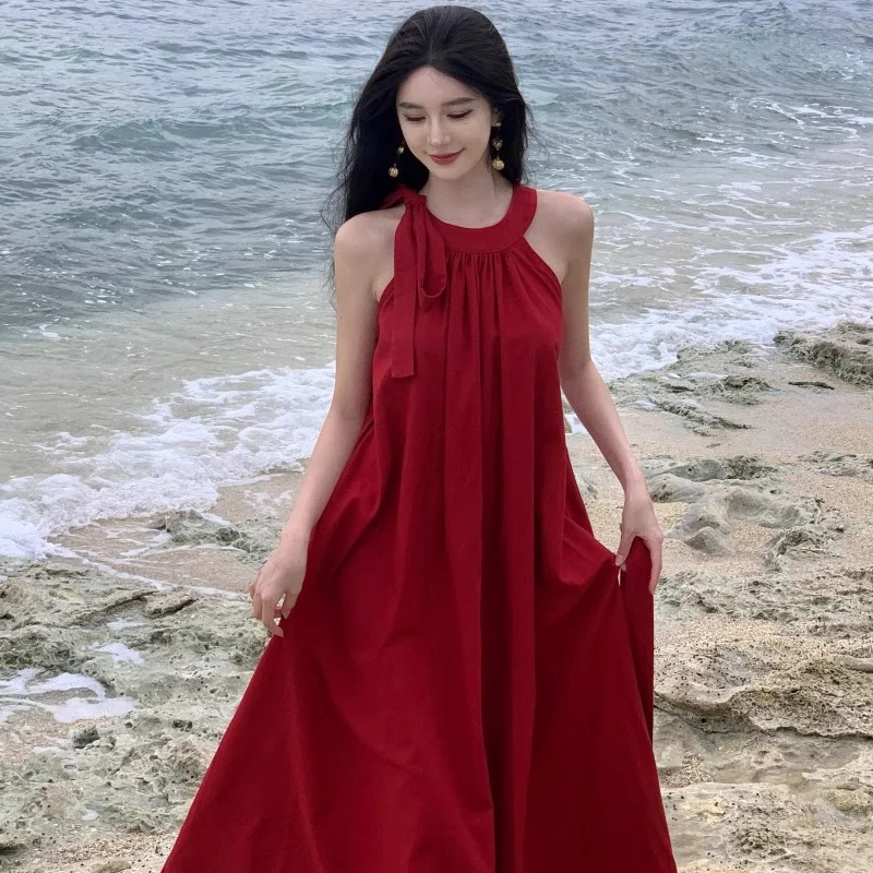?酒红色法式连衣裙，夏日必备?