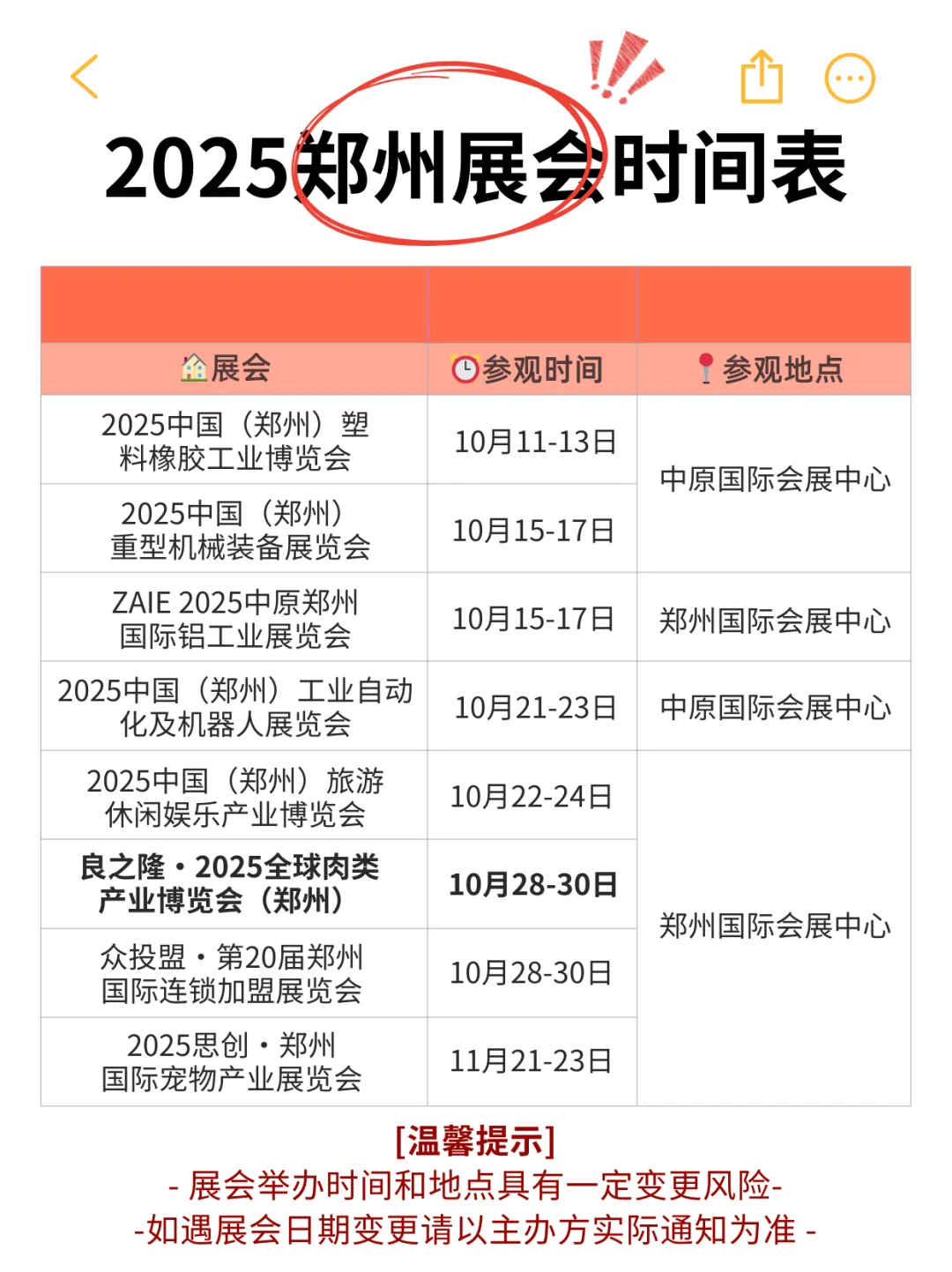 【最新版】2025下半年郑州展会预告排期表