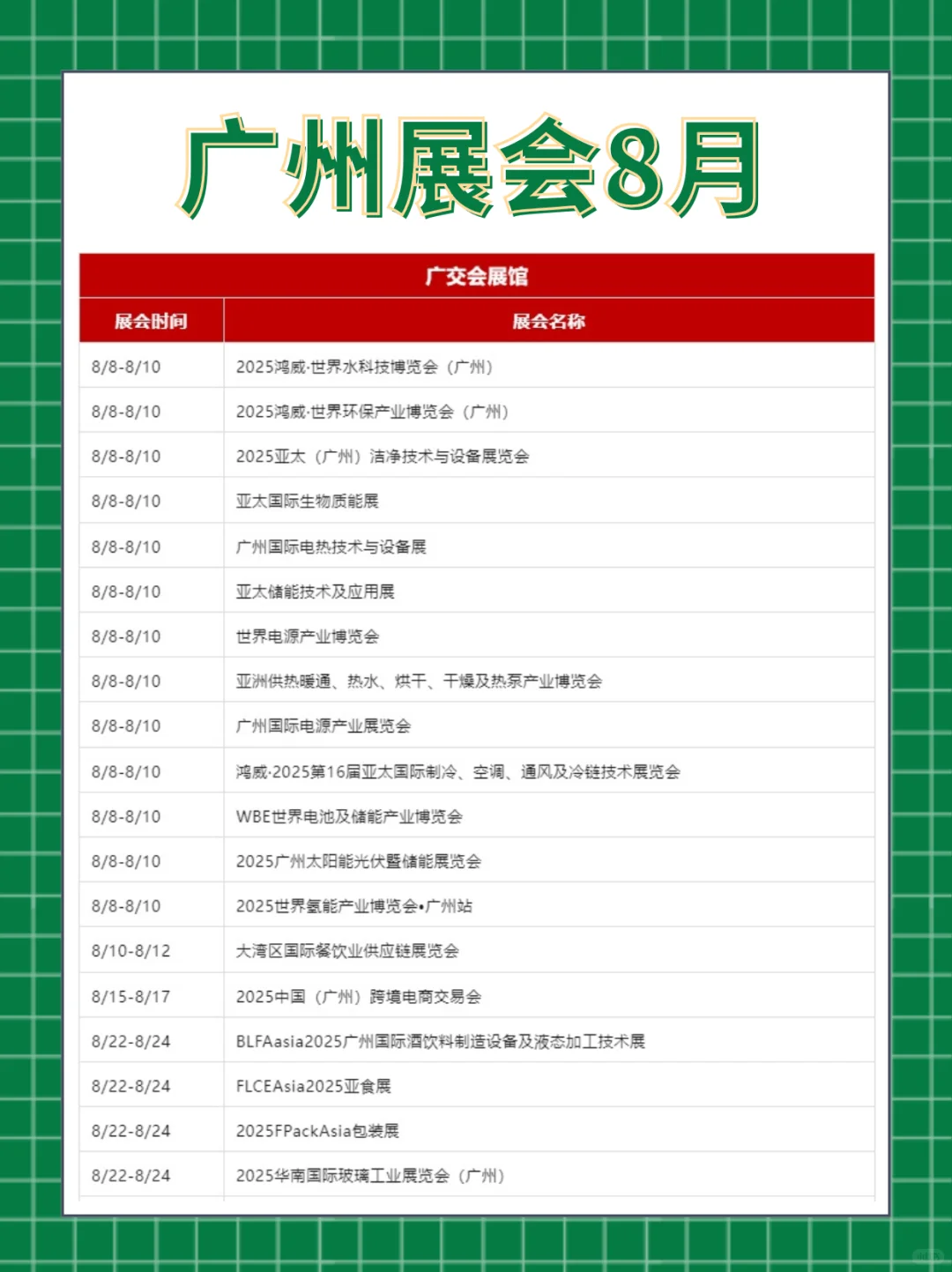 2025年广州展会8月排期时间一览