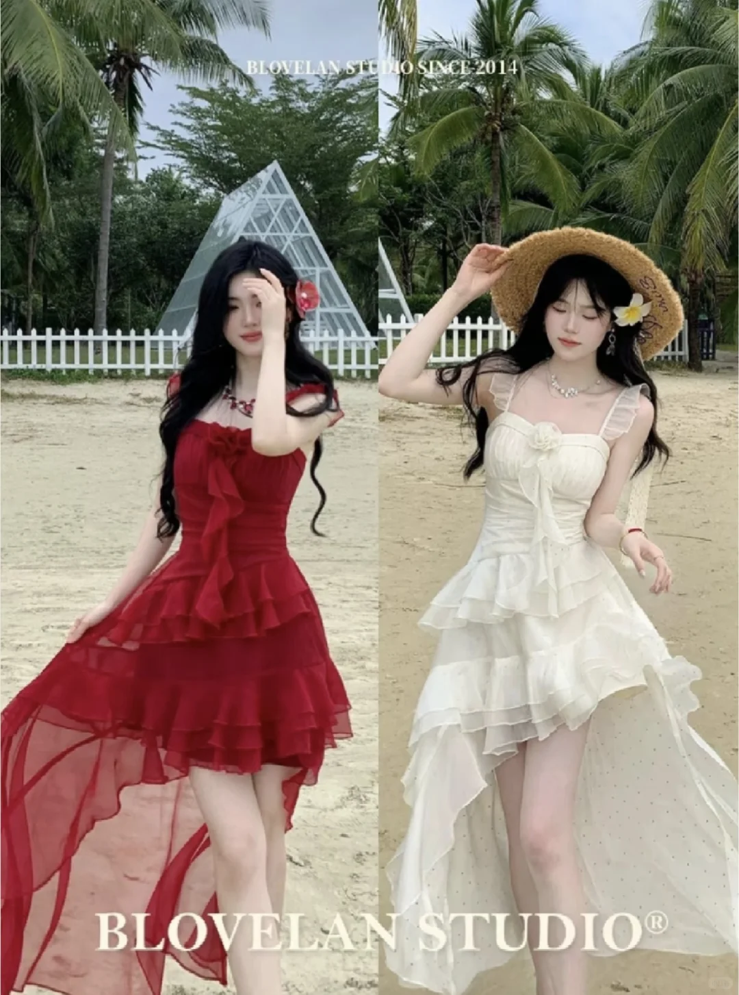 海岛拍照战裙！红与白的浪漫对决?