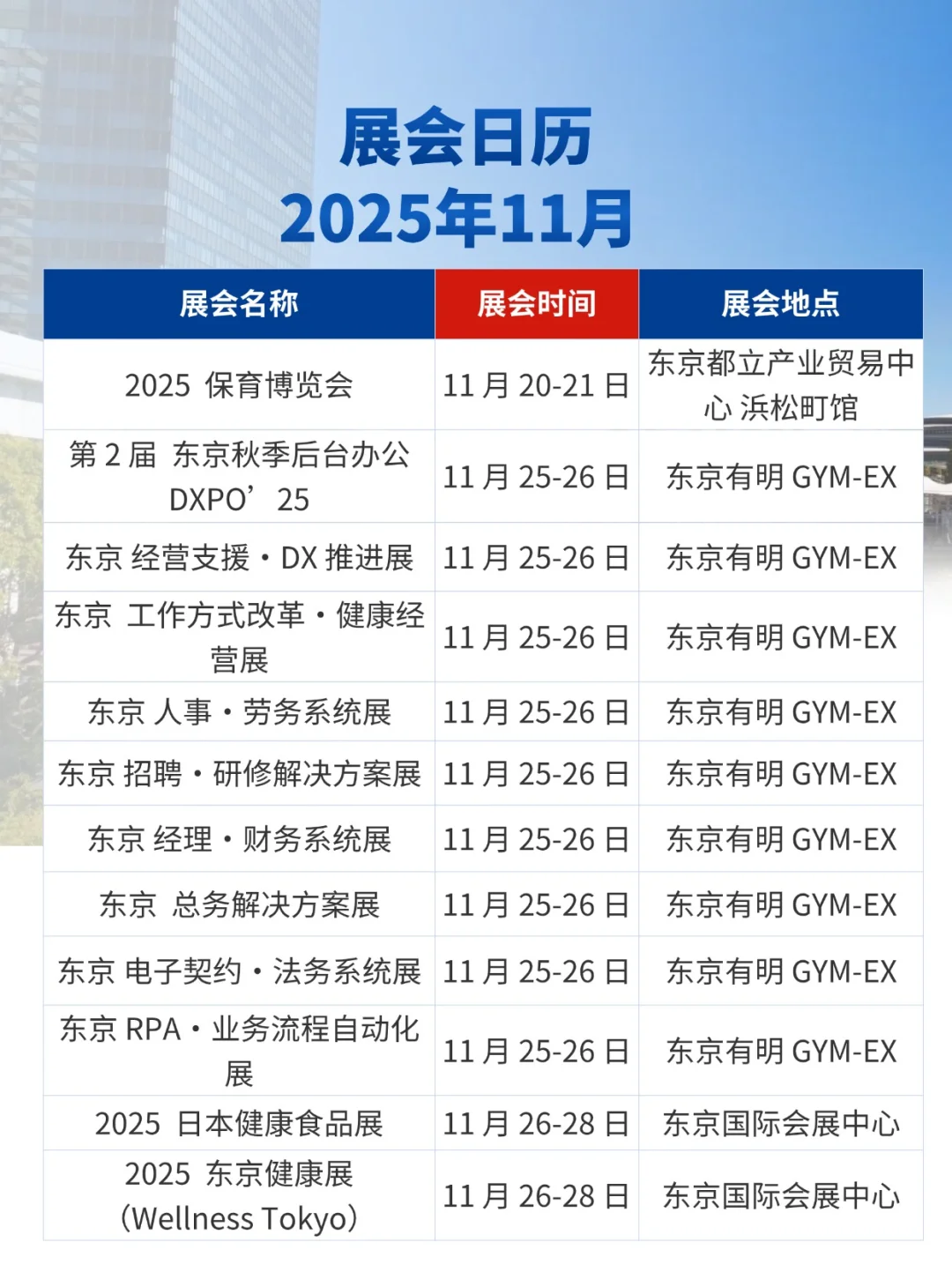 展会预告|2025年11月日本展会日历