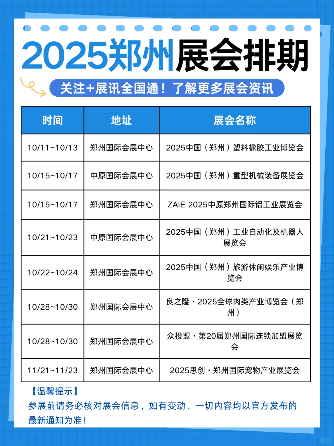 注意啦！2025郑州展会排期新鲜出炉?