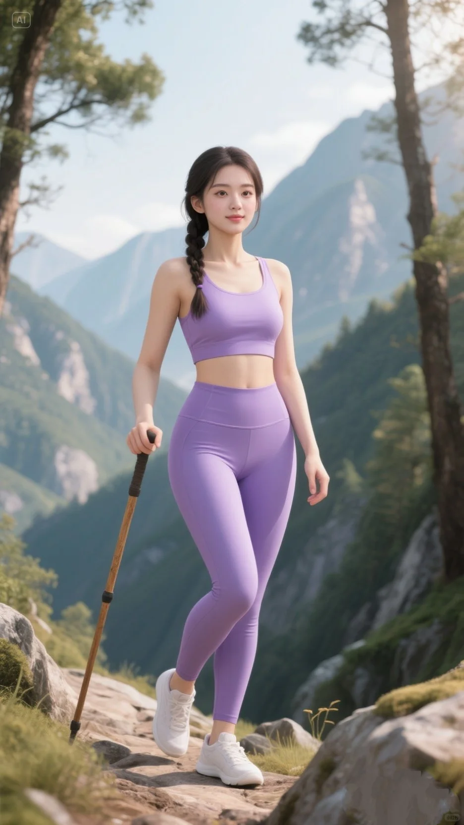 这个紫色瑜伽服也太仙了吧～穿着瑜伽去爬山
