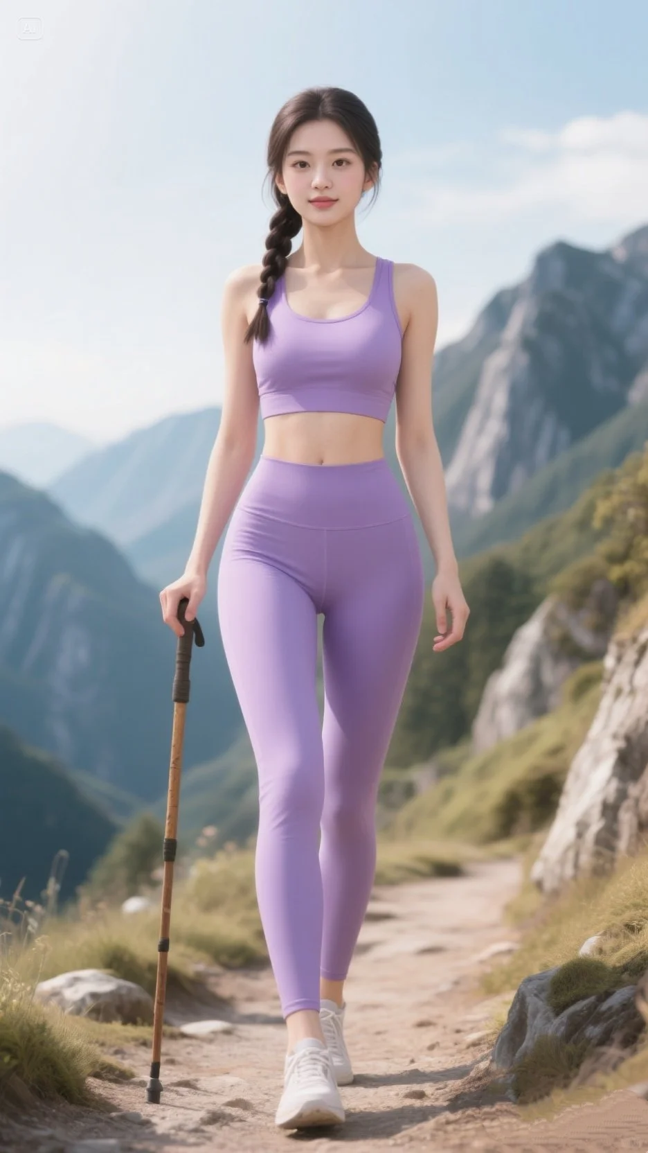 这个紫色瑜伽服也太仙了吧～穿着瑜伽去爬山