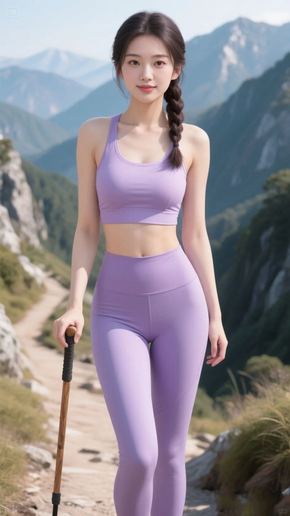 这个紫色瑜伽服也太仙了吧～穿着瑜伽去爬山