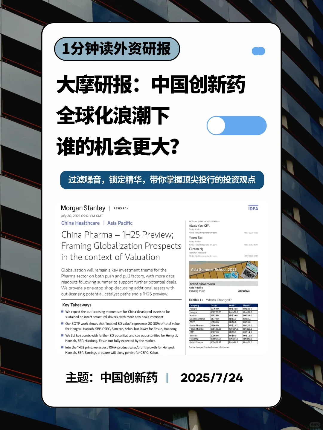 大摩研报｜中国创新药，全球化浪潮下看好谁