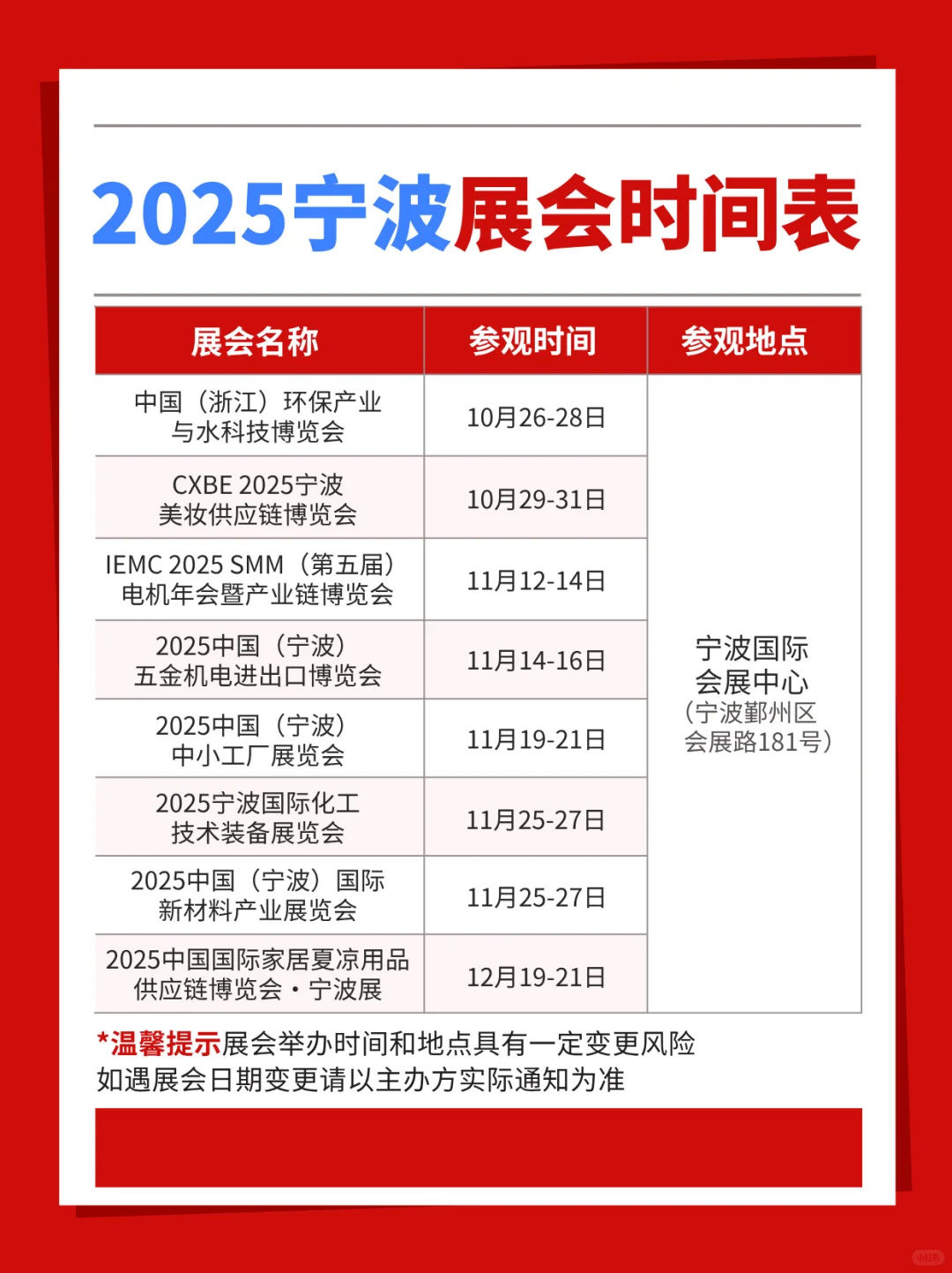 【最新板】2025下半年宁波展会时间排期表