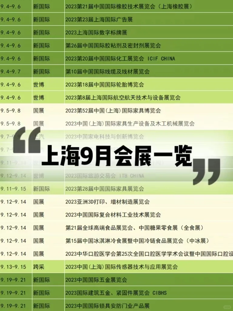 上海9月份会展