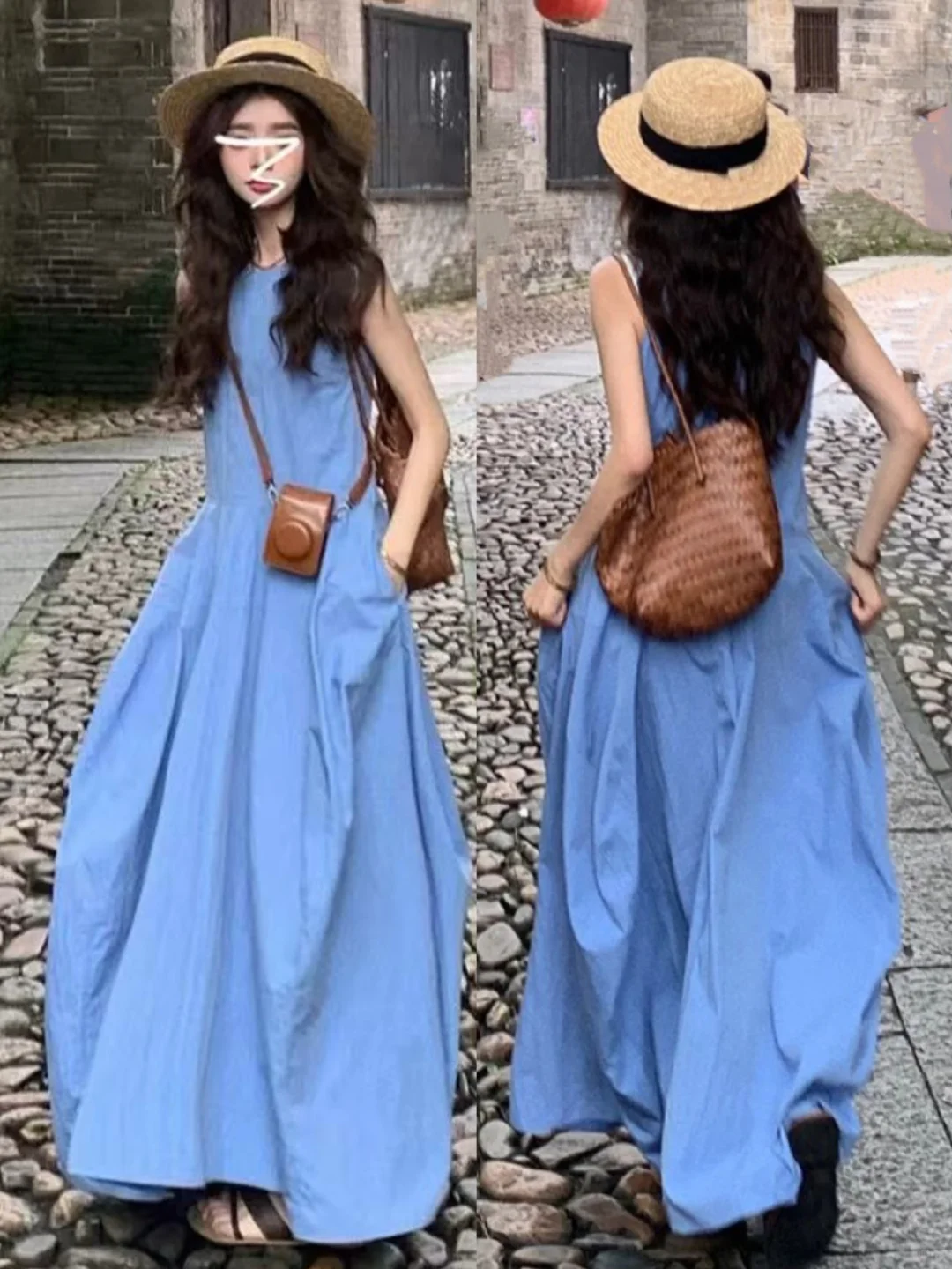 真的被这蓝色长裙美到了?好气质！度假裙子