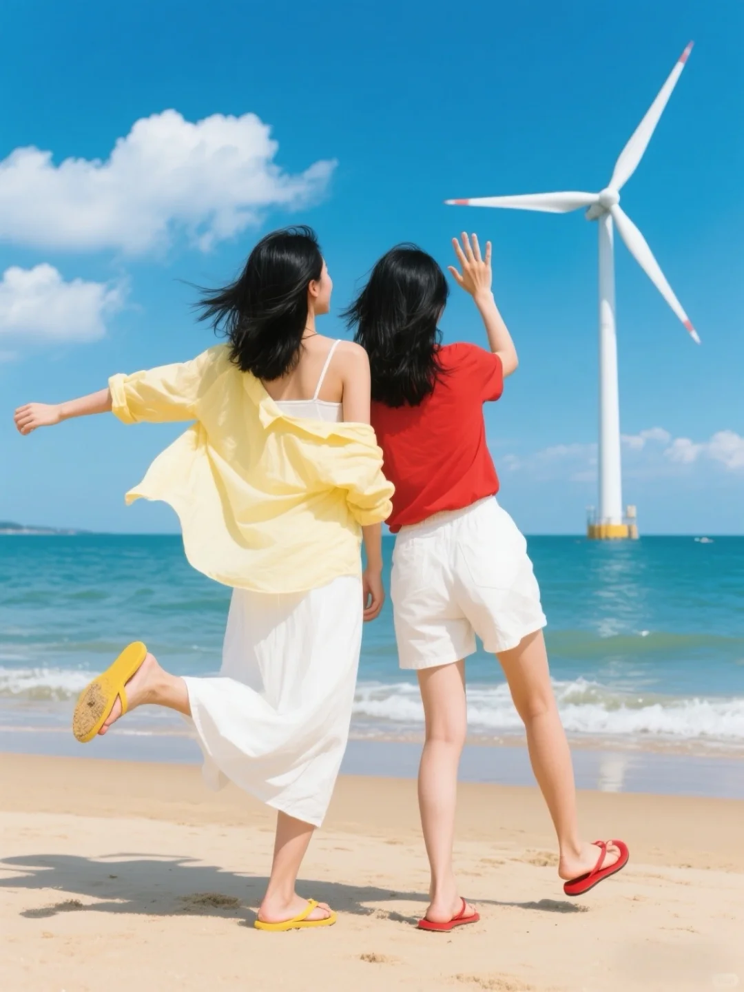 拍照姿势｜海边闺蜜照