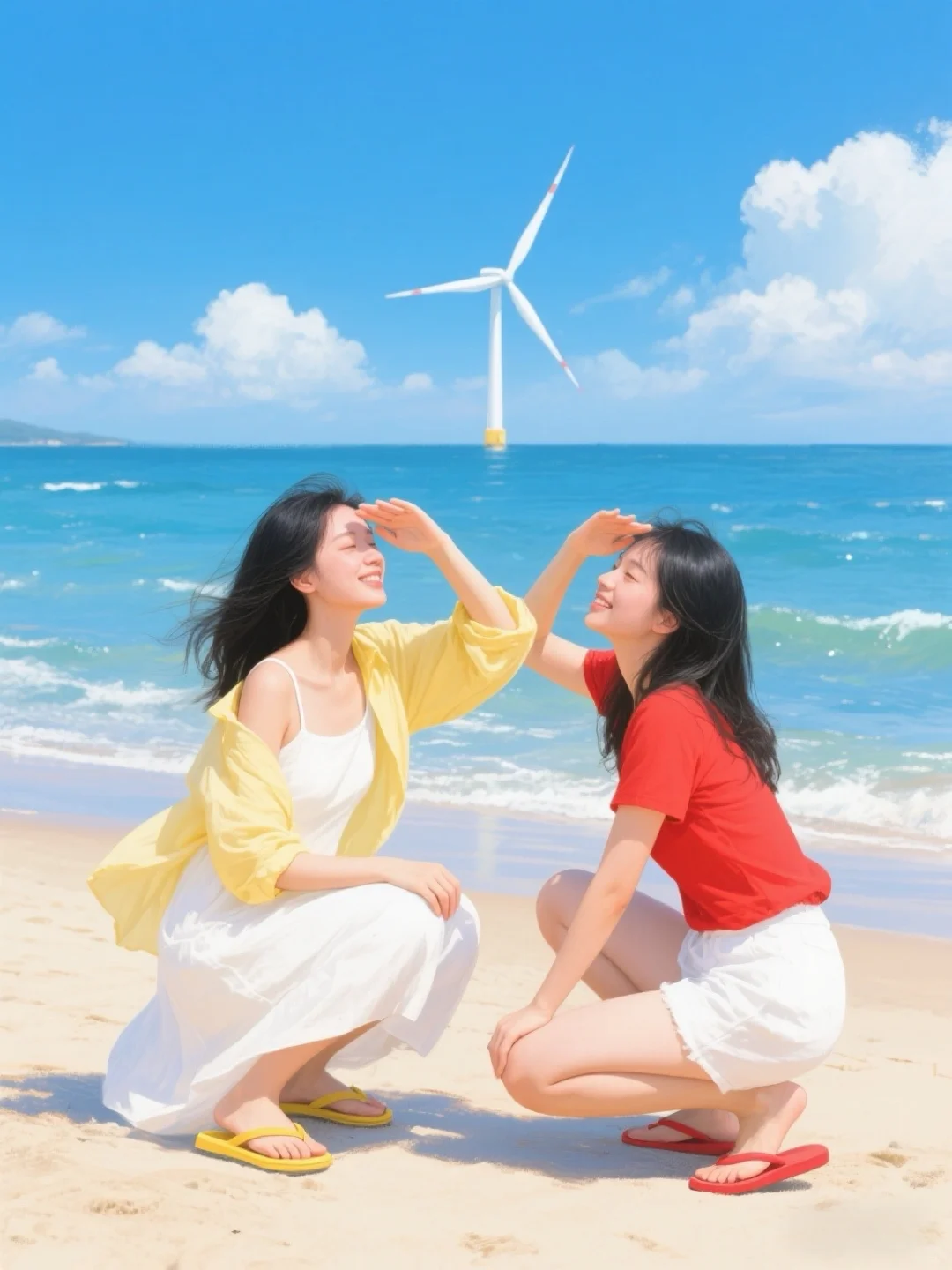 拍照姿势｜海边闺蜜照