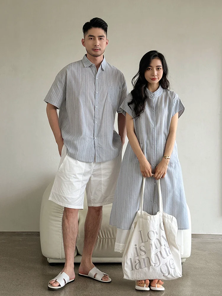 亲子装一家四口条纹衬衫套装｜度假海边穿搭