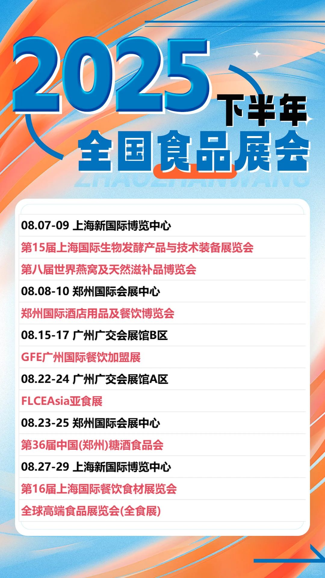 2025下半年全国食品展会排期公布