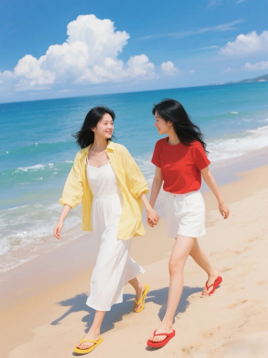 拍照姿势｜海边闺蜜照