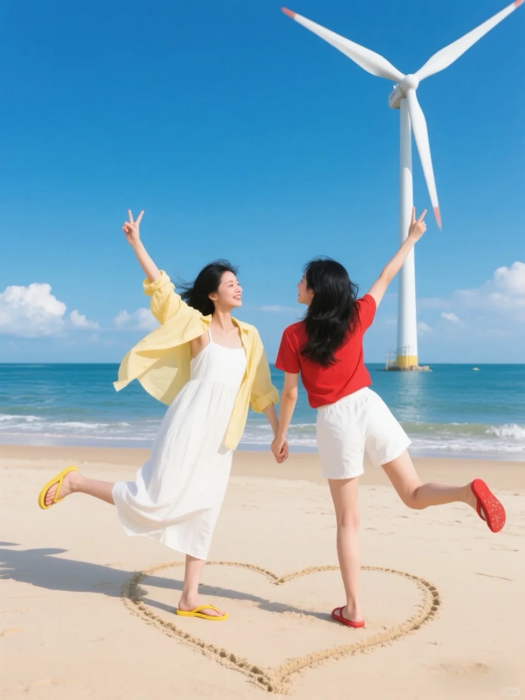 拍照姿势｜海边闺蜜照