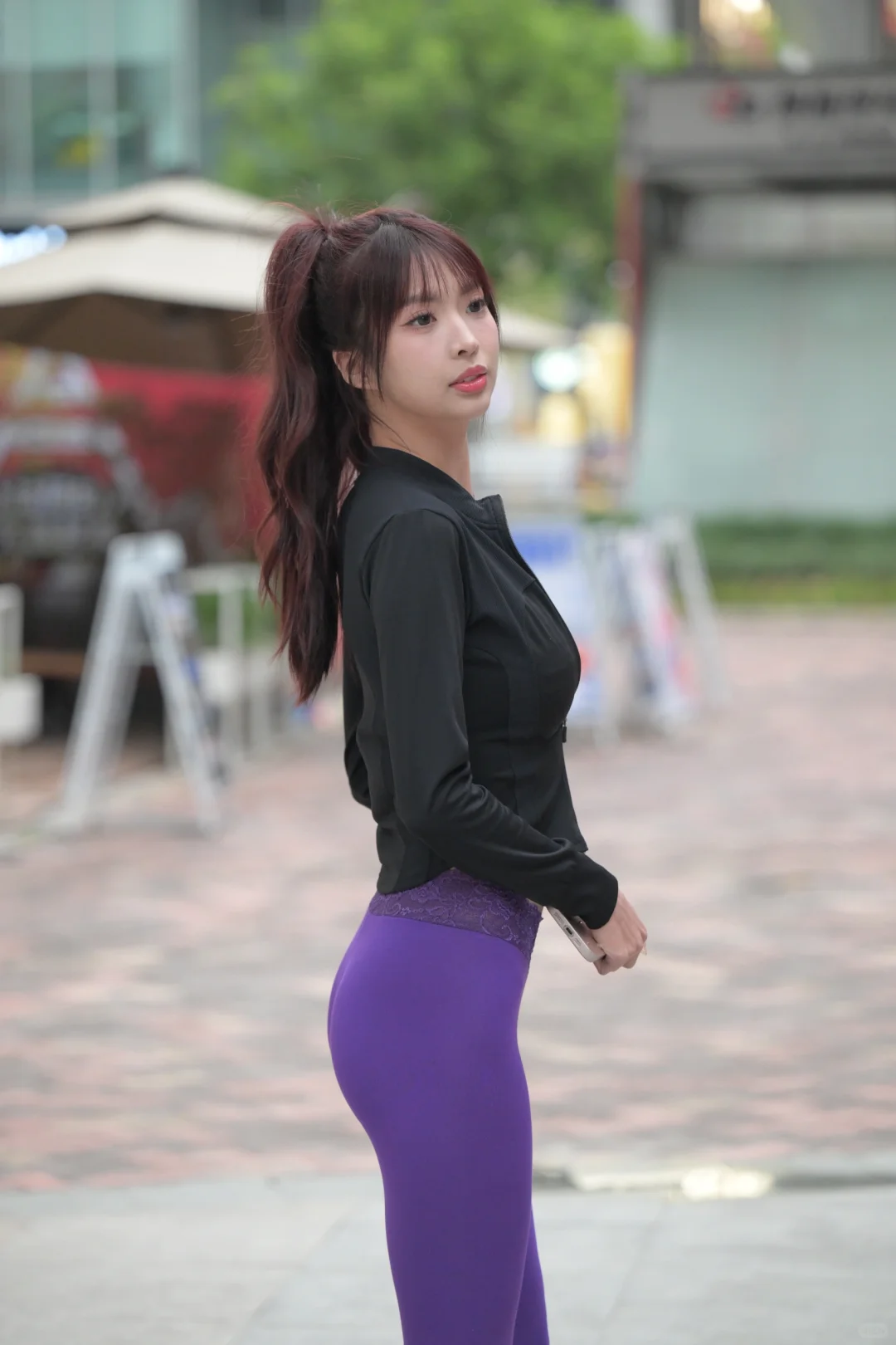 1300+ MJ-1325 街拍套图 紫色微透瑜伽裤