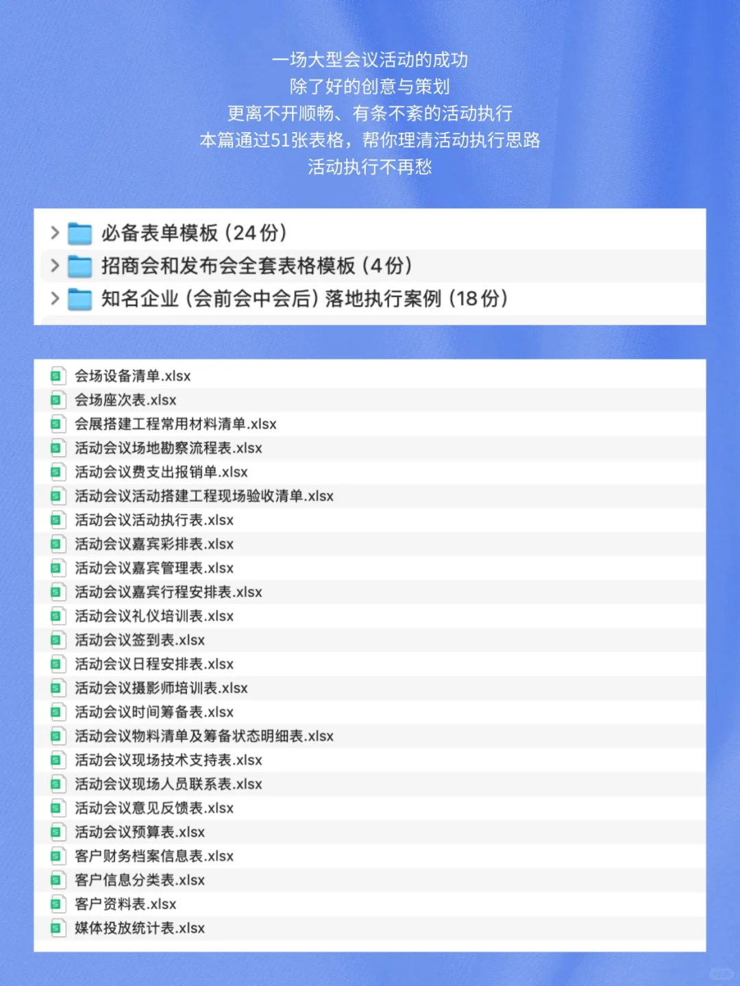 51套各类大型会议活动策划执行表格流程清单