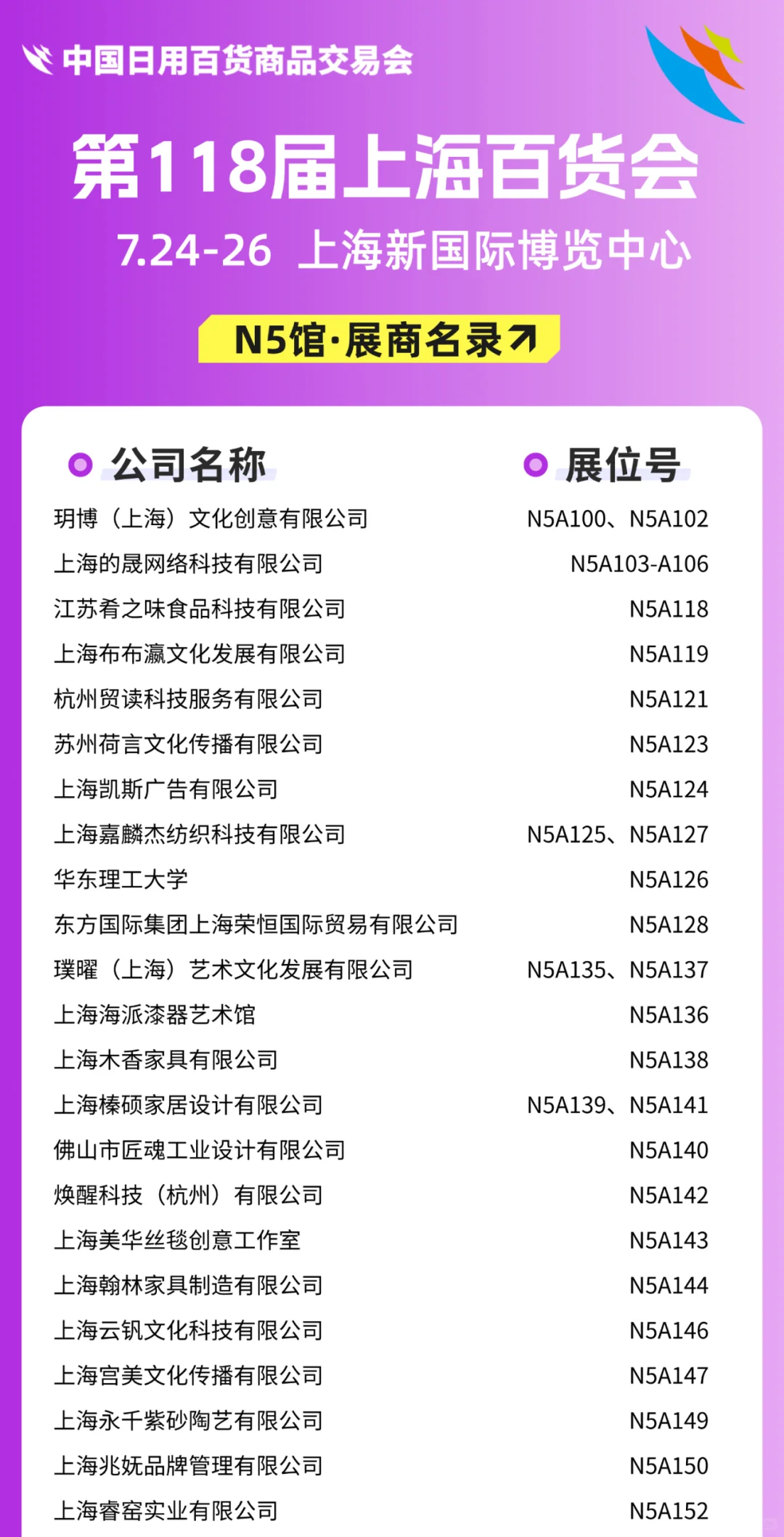 上海百货会N馆【展商名单+展位图】公布