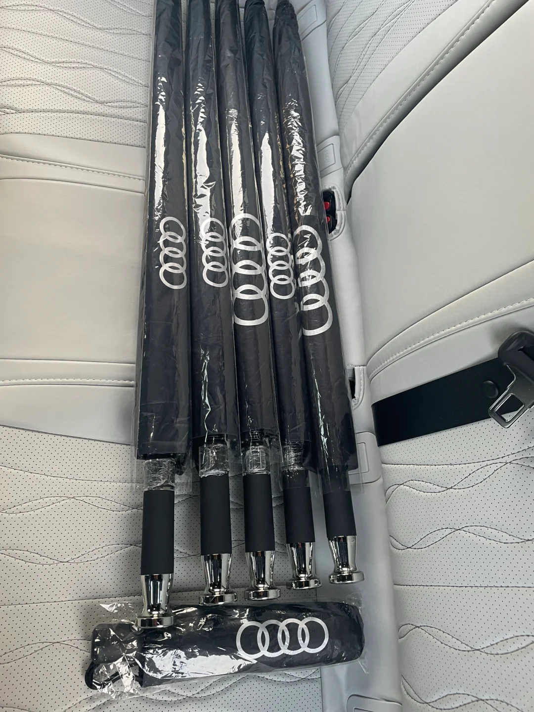 奥迪展销会上剩下的一批雨伞，便宜处理。