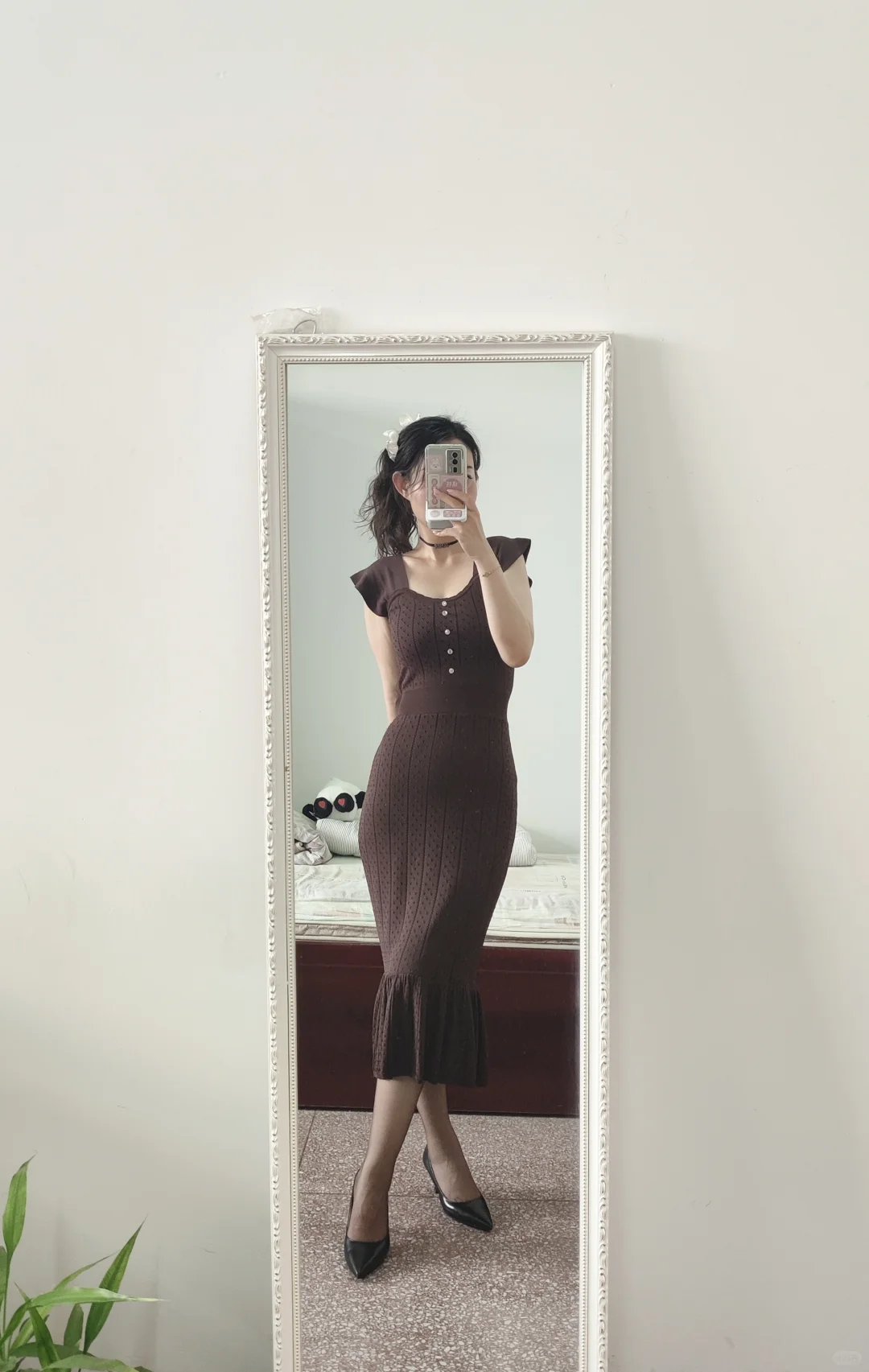 咖色丝袜小妈裙，deicy让我穿出了熟女感