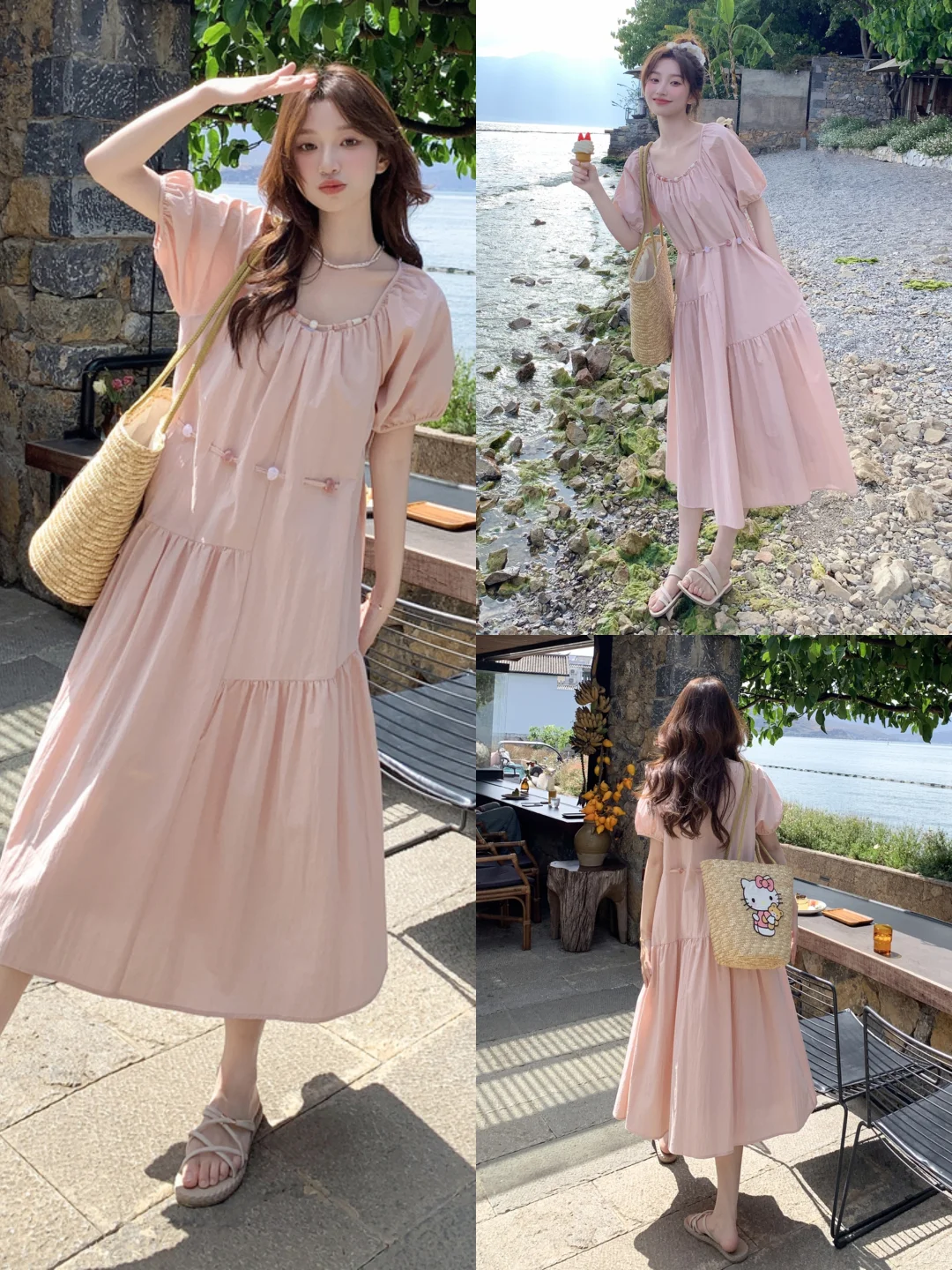 ✨粉色连衣裙|海边温柔甜妹穿搭夏日度假☀