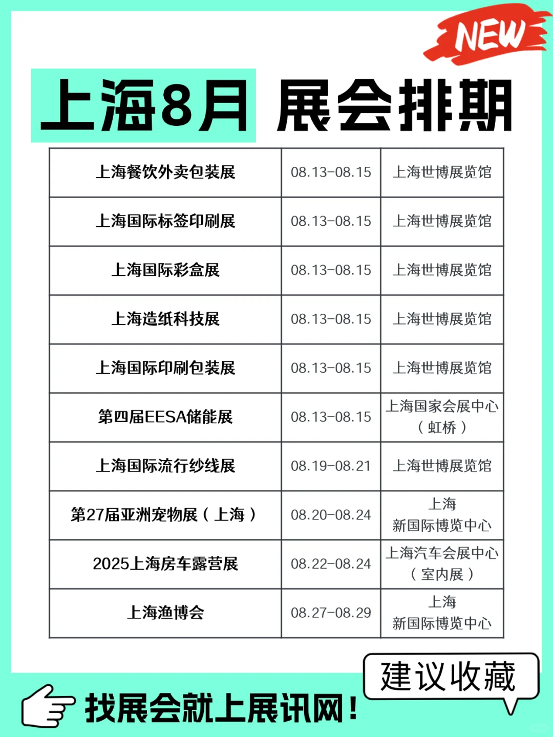 新出炉！上海8月展会排期一览表抢先看！