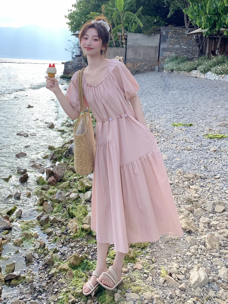 ✨粉色连衣裙|海边温柔甜妹穿搭夏日度假☀