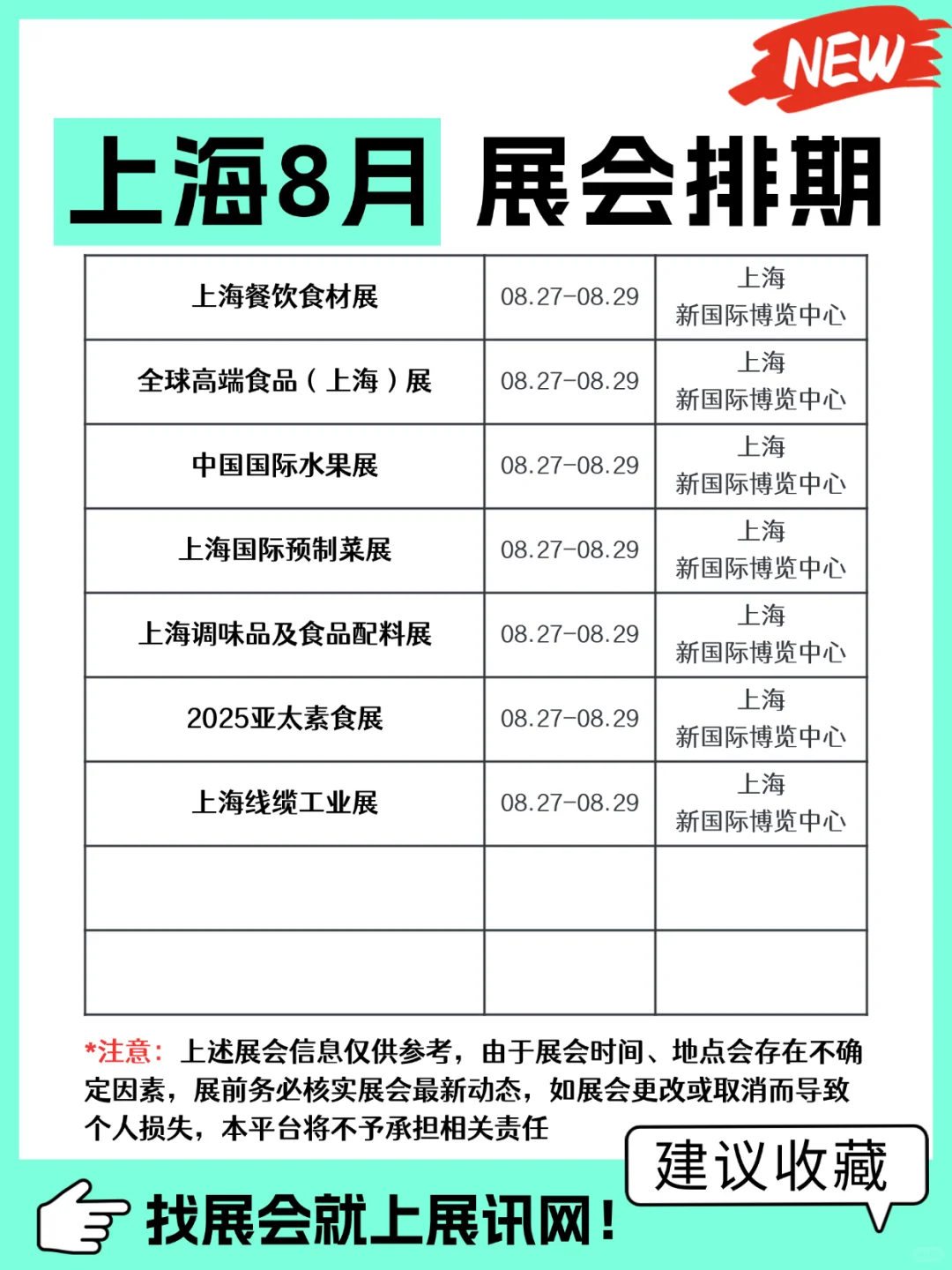 新出炉！上海8月展会排期一览表抢先看！