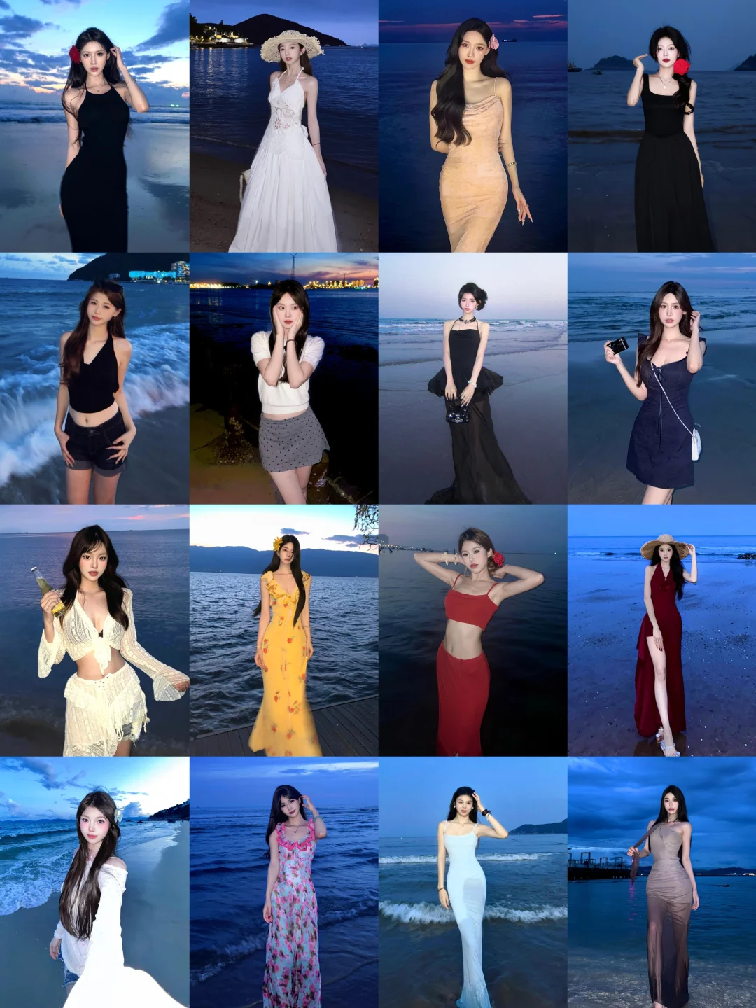 海边蓝调时刻拍照姿势?️