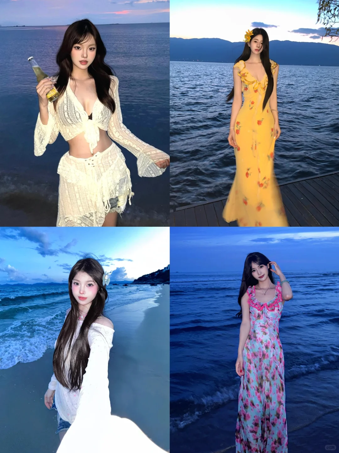 海边蓝调时刻拍照姿势?️