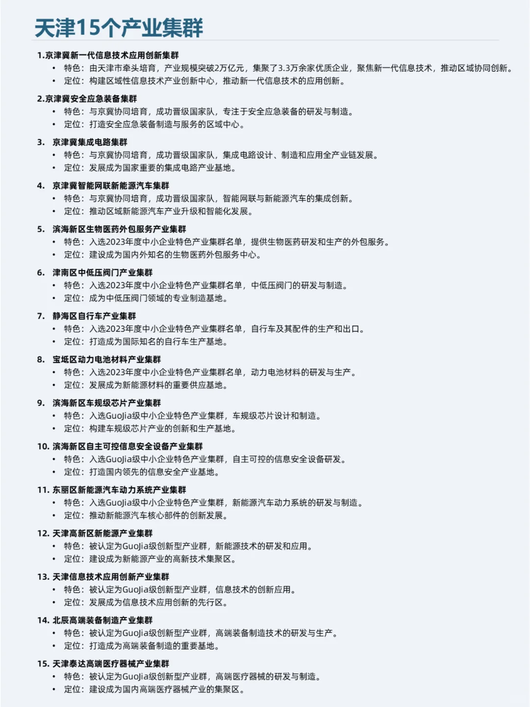 中国产业集群版图——005天津15个产业集群