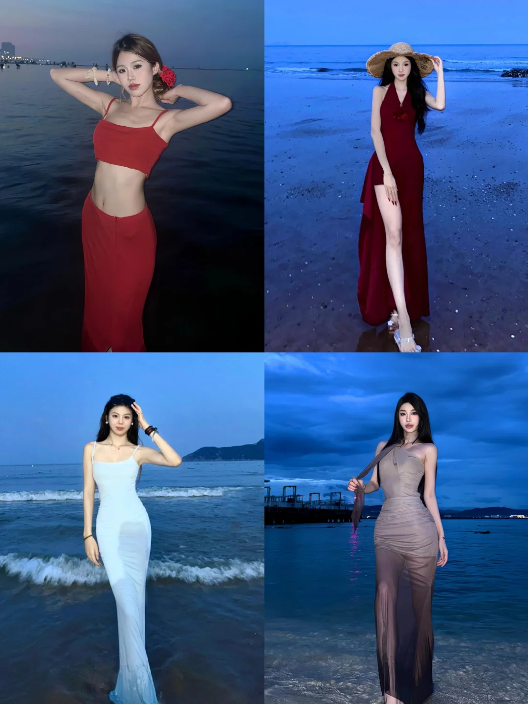 海边蓝调时刻拍照姿势?️