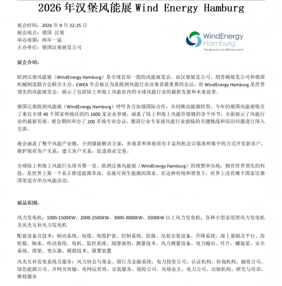 汉堡风能展火热报名中！