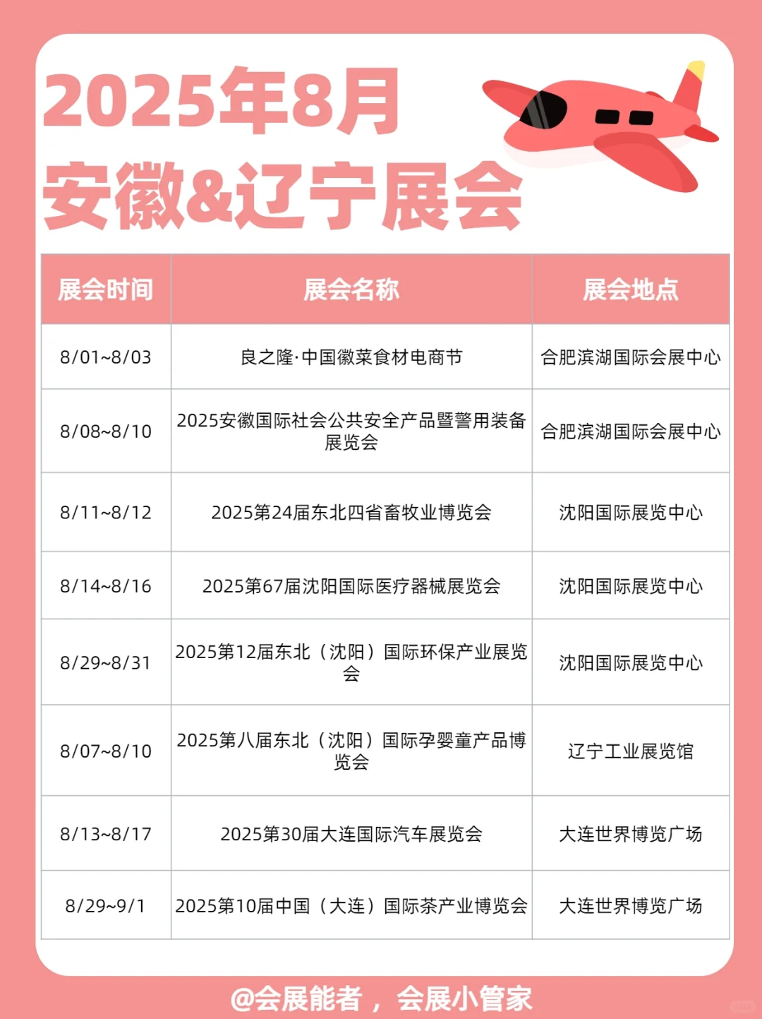 8月安徽&辽宁展会排期来啦！