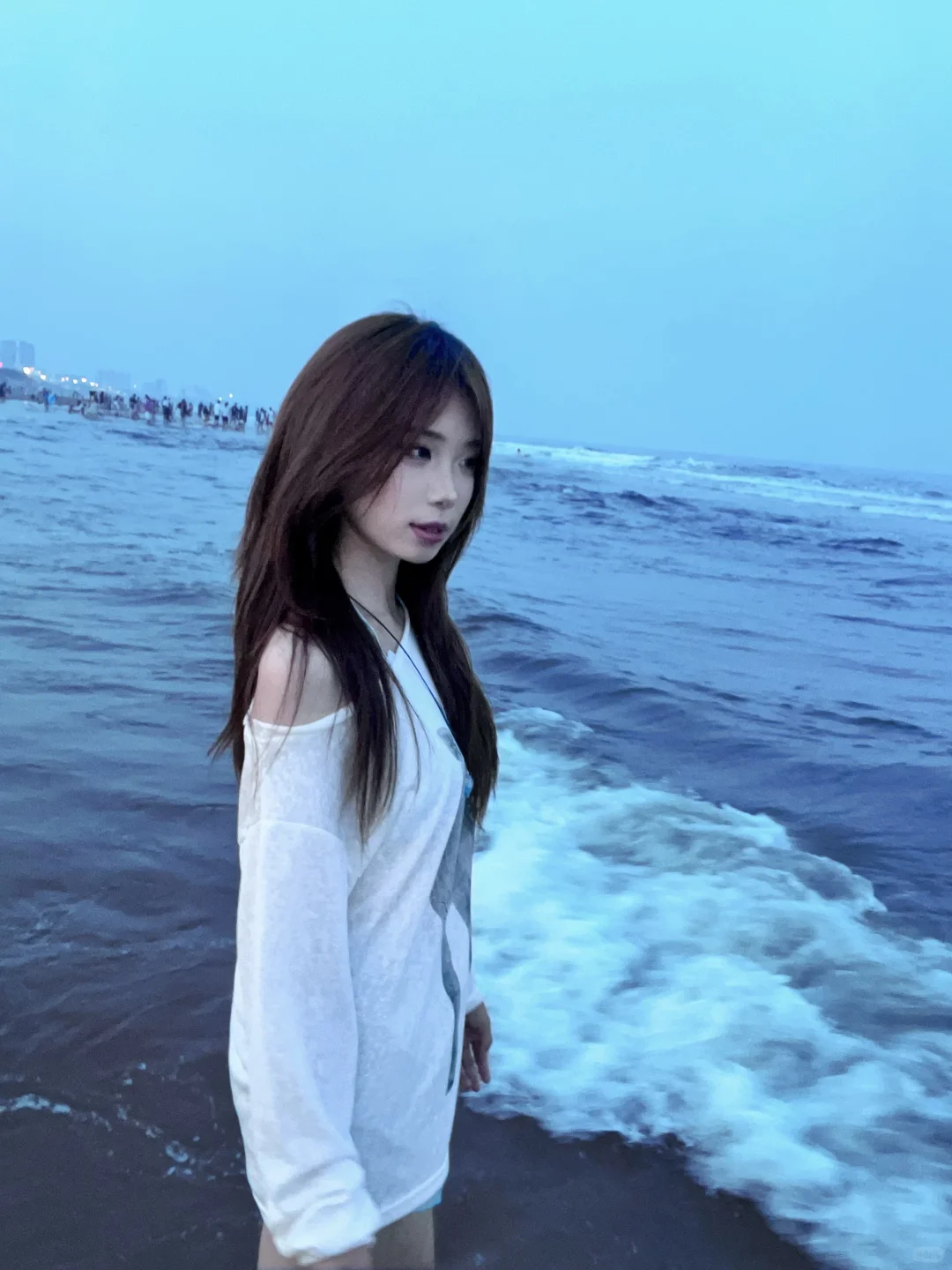 晚上的海边就这样拍