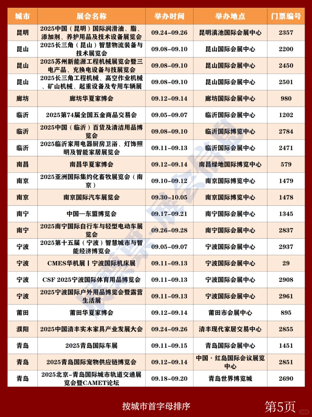 全国展会排期 | 9月展会一览表（共255场）