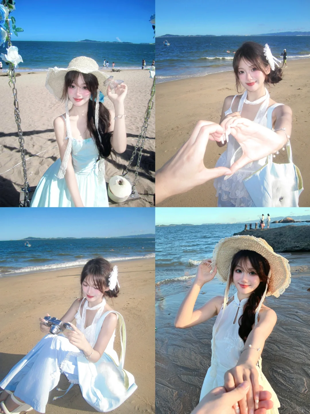 存一些氛围感海边拍照姿势?