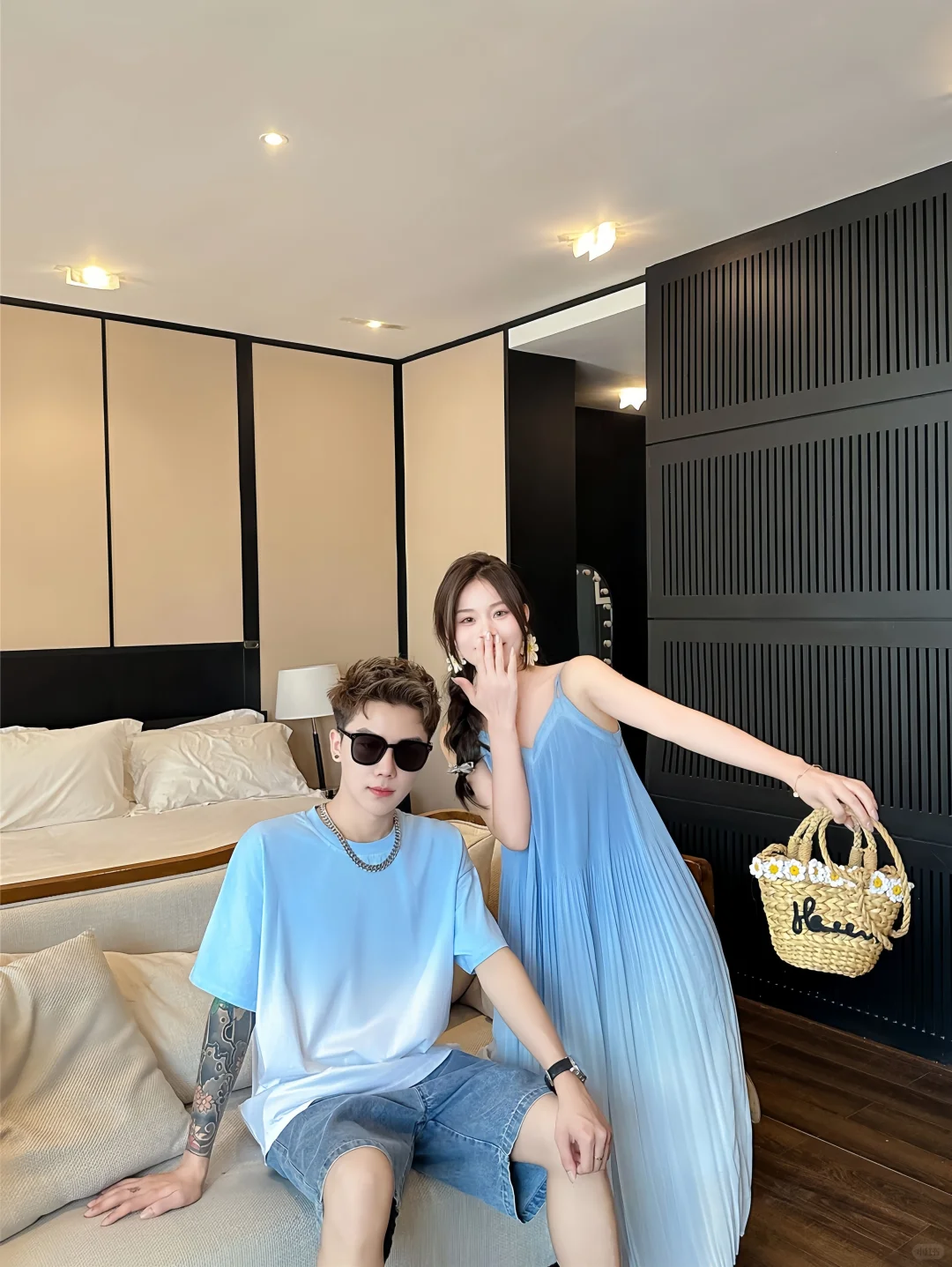 海边度假穿搭｜渐变蓝亲子装太浪漫了叭?