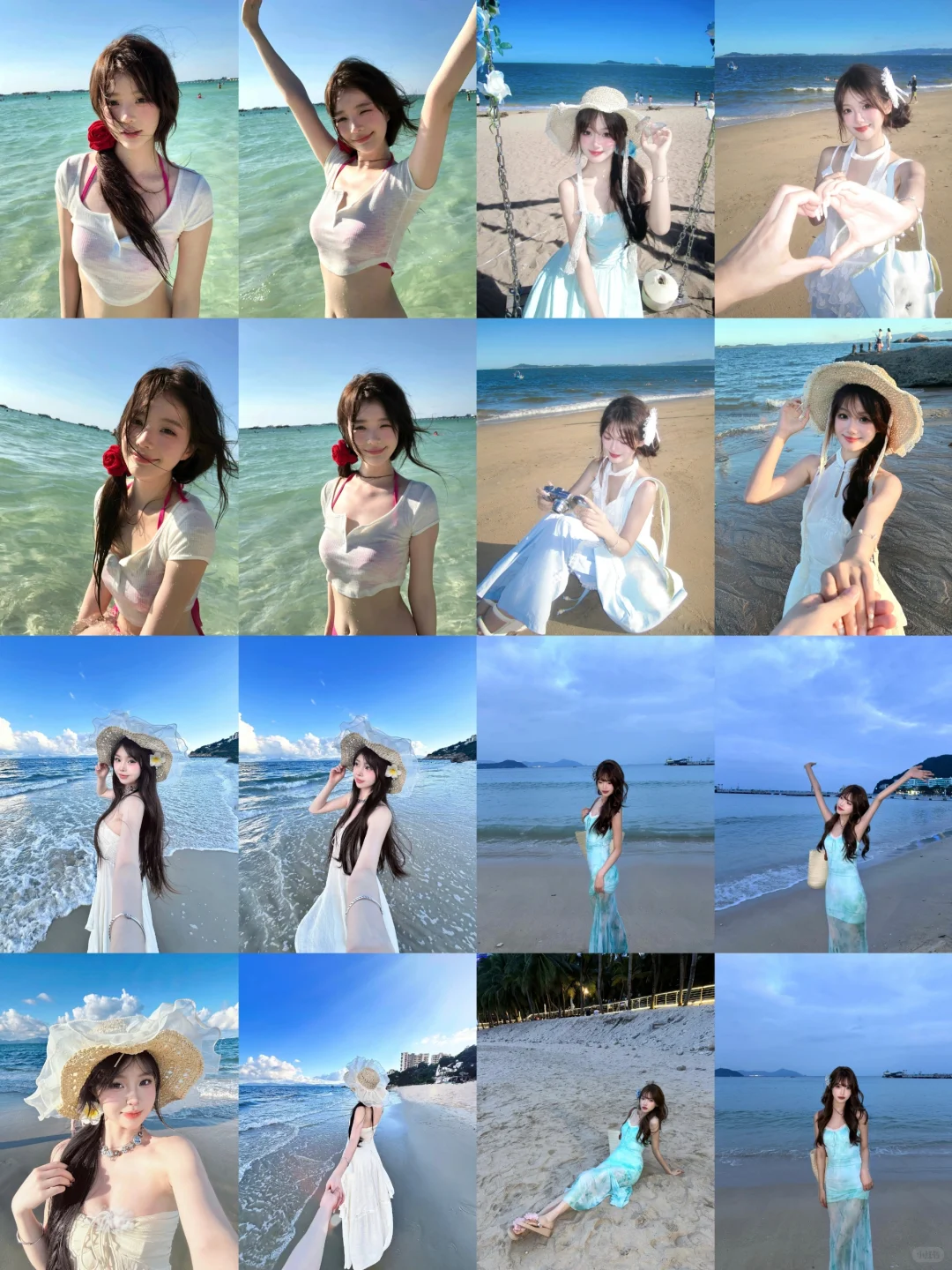 存一些氛围感海边拍照姿势?