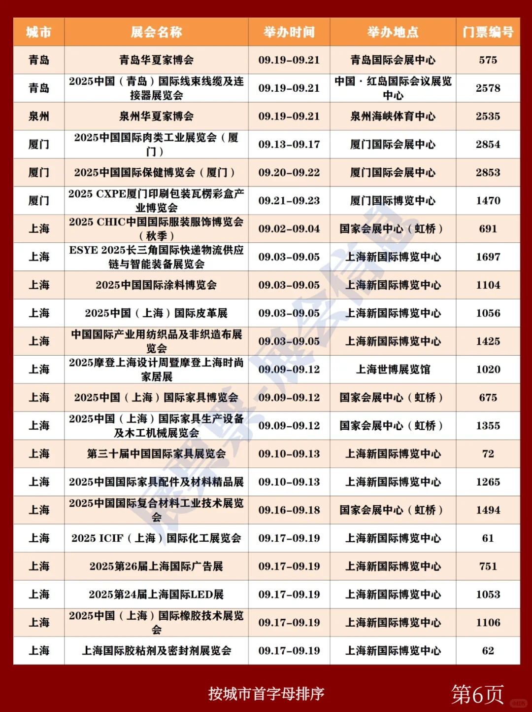 全国展会排期 | 9月展会一览表（共255场）