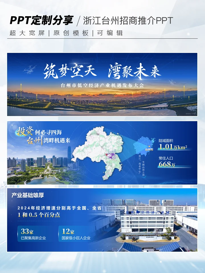 应台州老板的要求设计了一份超宽屏招商ppt