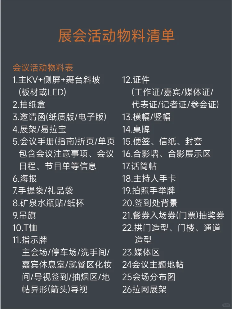 平面设计会展/活动/会议物料清单
