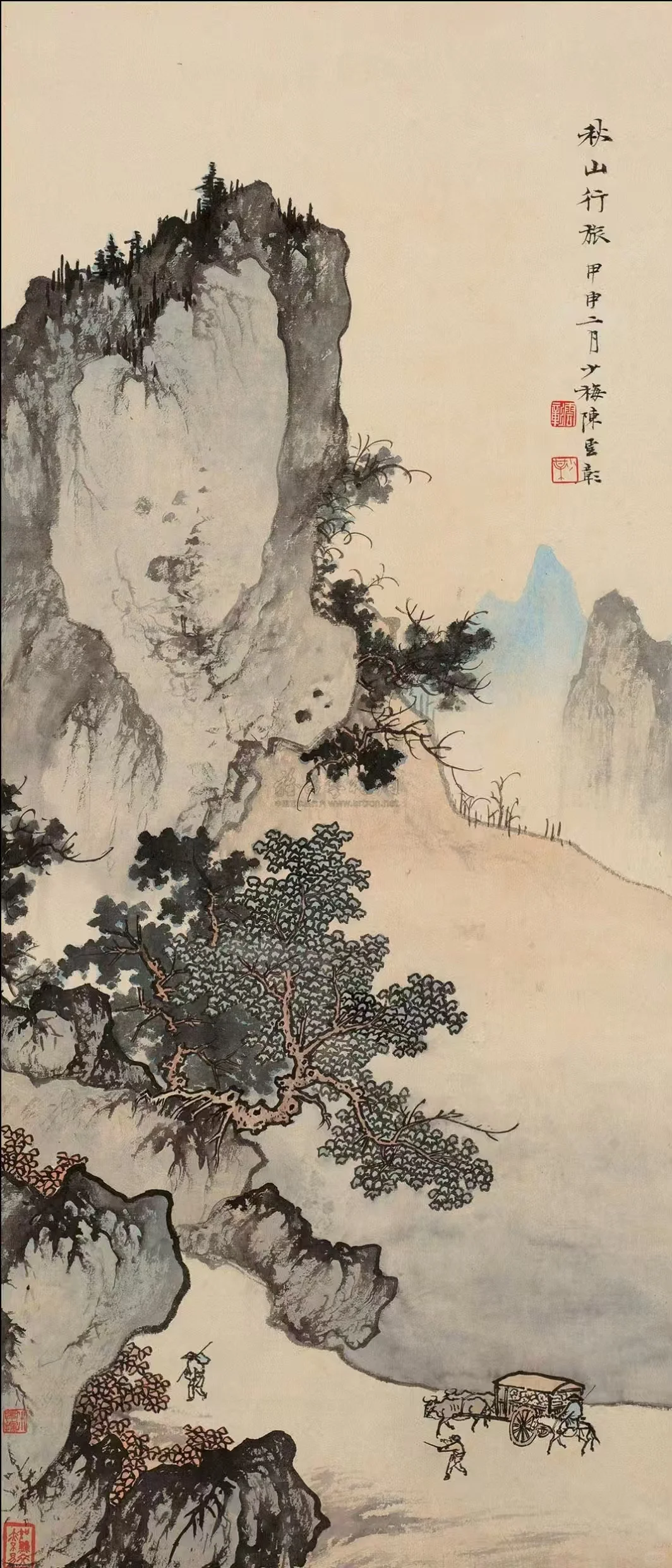 临摹陈少梅—《秋山行旅》