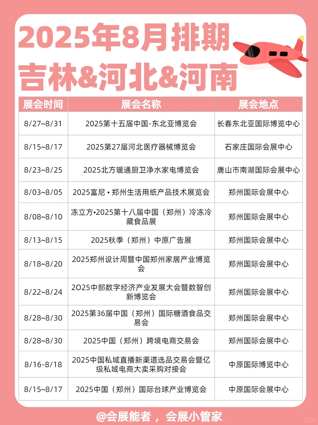 8月吉林&河北&河南展会排期来啦！