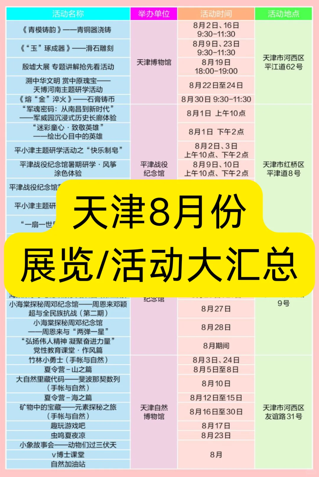 天津8月份展览/活动大汇总！