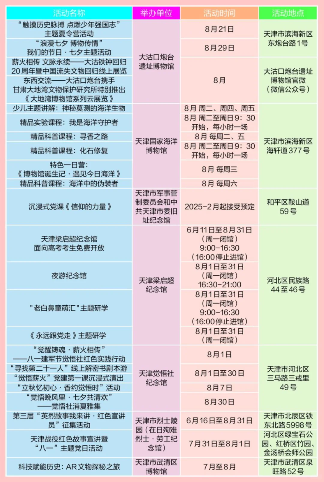 天津8月份展览/活动大汇总！