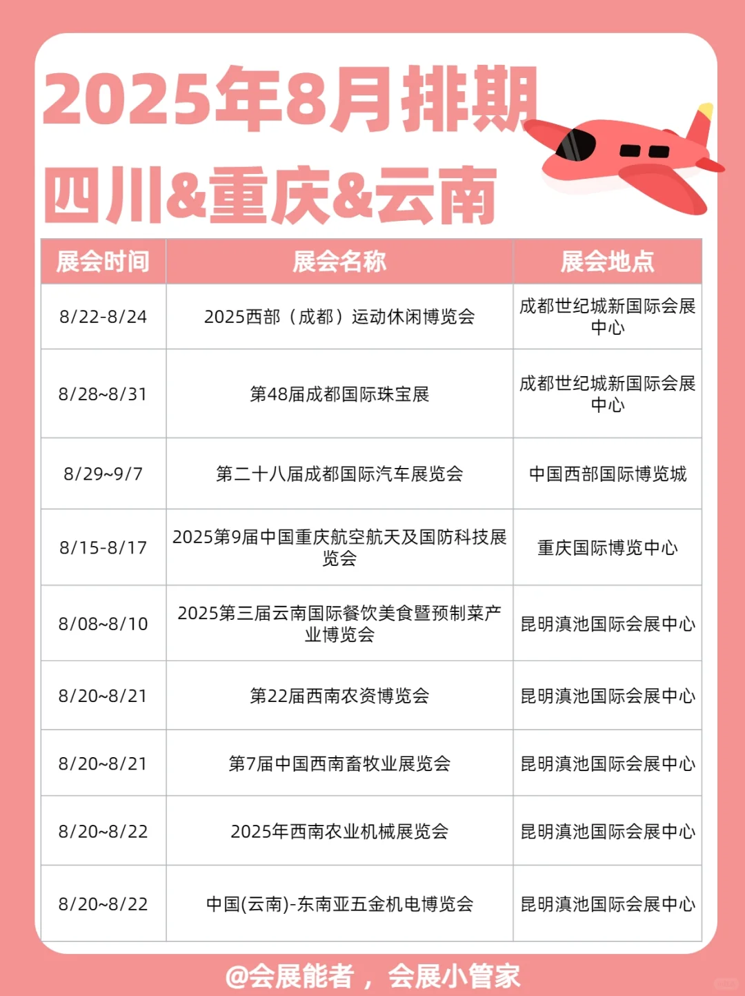 8月四川&重庆&云南展会排期来啦！