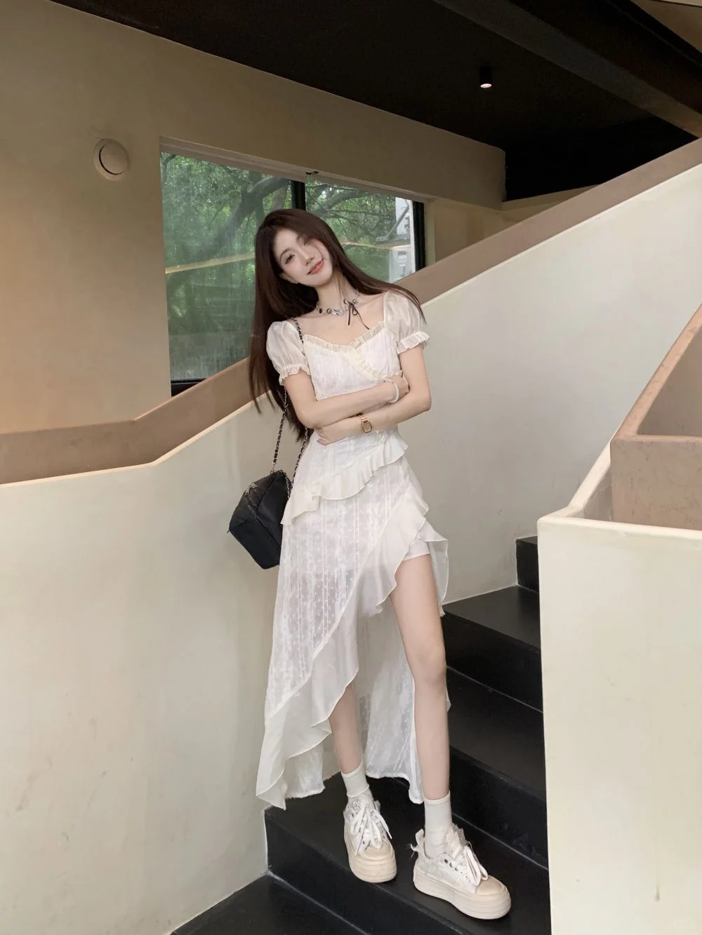 不规则剪裁+泡泡袖=行走的仙女!?