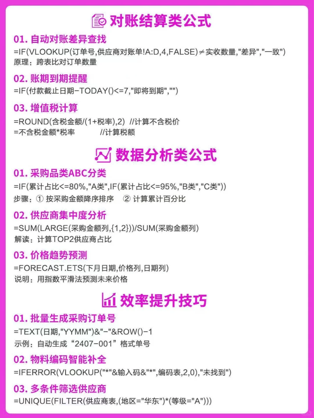 采购会用到的一些救命EXCEL公式采购会用到